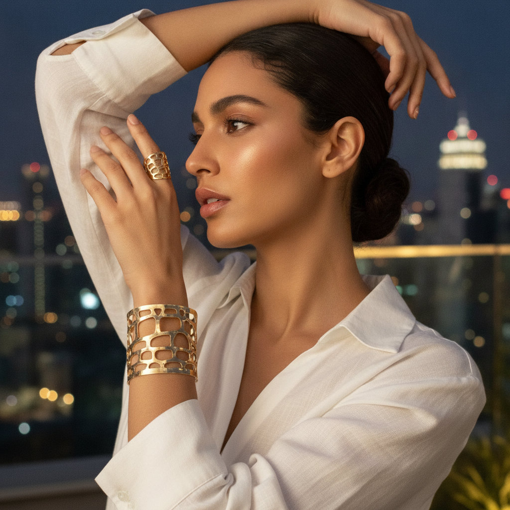 [Sets-80-3] The Grid Cuff Set (3.Gold)