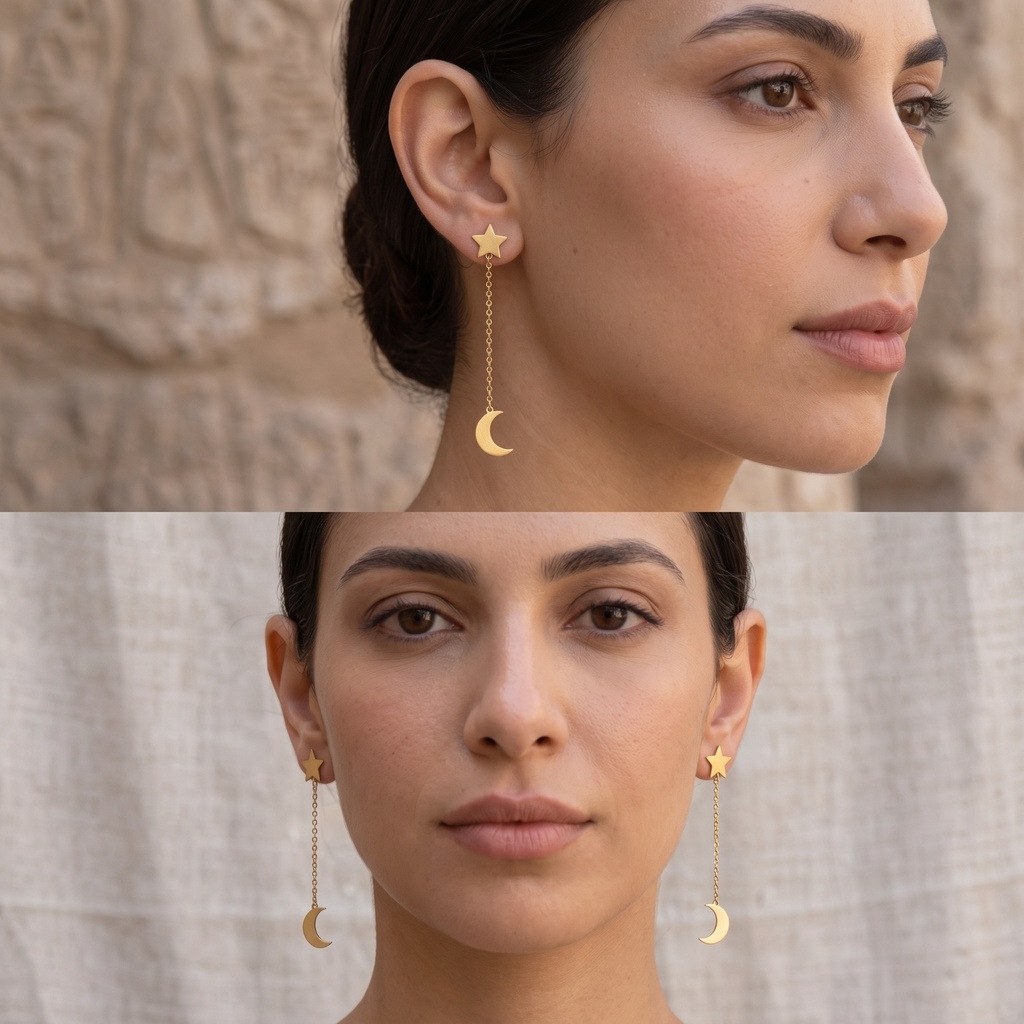 [Eari-00051-6] Stud Set (Star & Moon Pair)