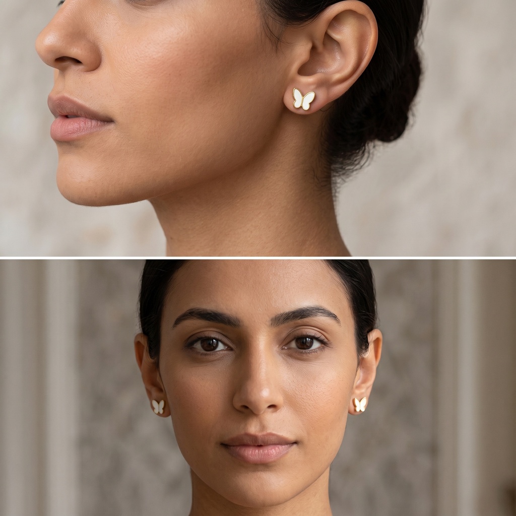 [Eari-00051-10-0.5] Stud Set (White Butterfly Single)